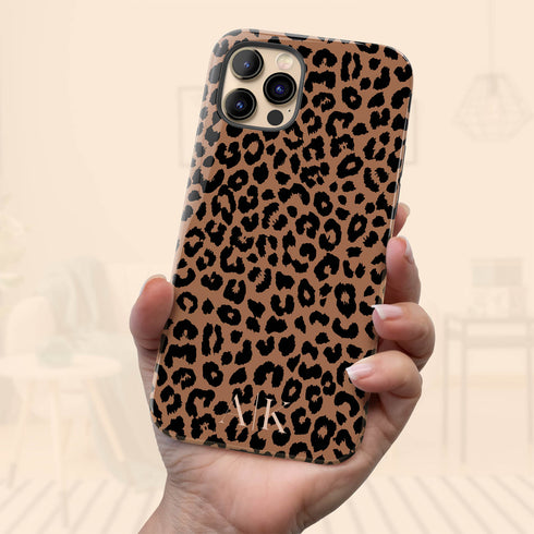 Chocolate Leopard Custom Initials iPhone Case